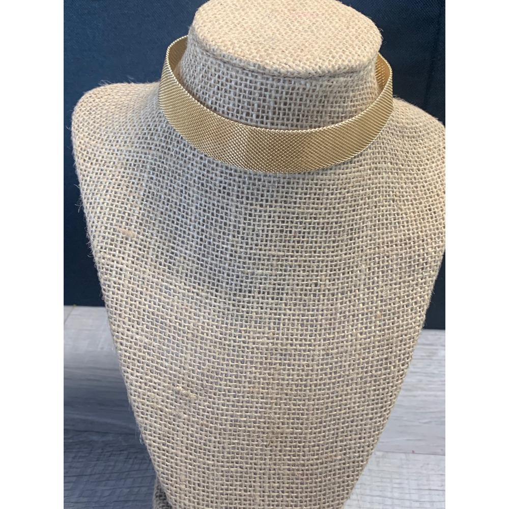 Gold Tone Wide Mesh Choker Necklace Adjustable Hook Closure 10-14 Inch 3099